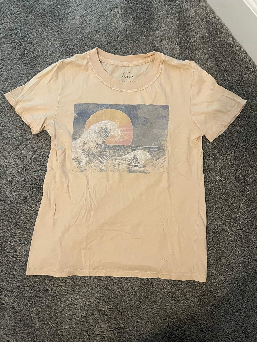 PacSun Peach Graphic Short Sleeve Tee with Wave Sunset Print